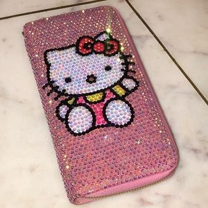 💖✨Hello Kitty Crystal Sparkle Bedazzled Wristlet Zip Wallet Clutch Pink